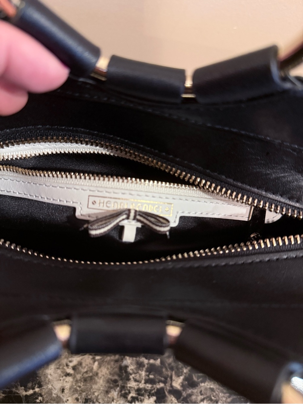 Henri Bendel Black Leather Petal Ring Satchel Crossbody Bag - Picture 10 of 11